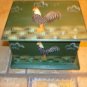 Old green wood box with painted rooster & inside dividers.