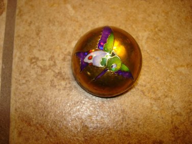 Dome shape gold metal button with humminbird.