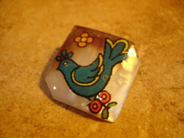 Gorgeous large square shape mother of pearl button with blue dove