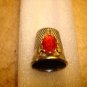 Silver tone metal thimble with large red stone Spain sz10
