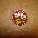 Signed silver metal button with white flower. Signed silver metal button with white flower.