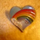 Heart shape gold metal pinback pin with rainbow & name "ERIN".