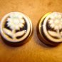 Lot of 2 metalized plastic buttons with ceramic flower.