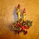 Metal 2 Christmas candels with red bow brooch pin.
