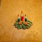 Christmas gold metal brooch pin with candles & holly. Christmas gold metal brooch pin with candles & holly.