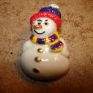 Cute snowman button with hat and scarf.