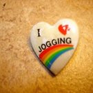 Heart shape ceramic button I love jogging with rainbow.