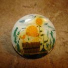 Large plastic button with picture like mushroom & floral garden. Large plastic button with picture like mushroom & floral garden.