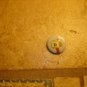 Old metal button with mail box and bird.