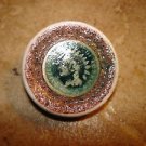 Large wood button with indian head.