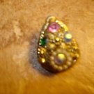 Tier shape metal button with rhinestones & tiny pearls.