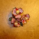 Gorgeous metal Christmas button with red flowers and pearls