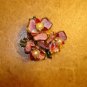 Gorgeous metal Christmas button with red flowers and pearls