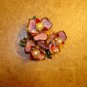 Gorgeous metal Christmas button with red flowers and pearls
