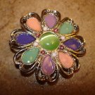 Extra large silver metal button in shape of flower with jade color stone.