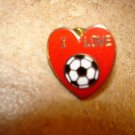 I love soccer all metal pin badge.