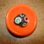 Large wood bowl button with heart, flowers and tiny rhinestones.