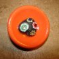Large wood bowl button with heart, flowers and tiny rhinestones.