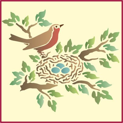 ROBIN AND NEST STENCIL - BIRD STENCIL - ANIMAL STENCILS -The Artful Stencil