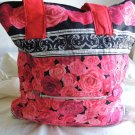 handmade quilted rose handbag red handles free shipping in continental US