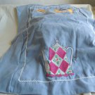 ships free in cont US, kitchen tea towel with embroidered teapot and teacups