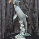 Bronze Sculptor 1950s ''The Dolphin & Her Calve'' Incredible Patina Stunning Out Of Sea Motion