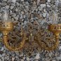 ARCHITECTURAL SALVAGE 1950s SCONCE 2ARMS WIDE BACK SLATE BRASS 13x10x9