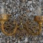 ARCHITECTURAL SALVAGE 1950s SCONCE 2ARMS WIDE BACK SLATE BRASS 13x10x9