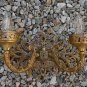 ARCHITECTURAL SALVAGE 1950s SCONCE 2ARMS WIDE BACK SLATE BRASS 13x10x9