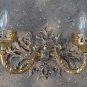 ARCHITECTURAL SALVAGE 1950s SCONCE 2ARMS WIDE BACK SLATE BRASS 13x10x9