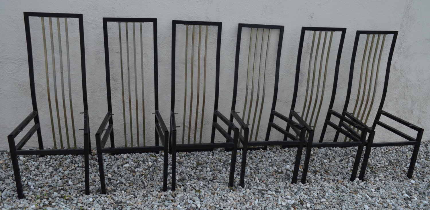 MADE IN ITALY MID CENTURY MODERN 1960s 6 METAL DINING CHAIRS BLACK/BRONZE REFURBISHED DOWN TO SCREWS