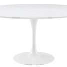 TULIP STYLE DINING TABLE 60''/5' ROUND 1970s STONE TOP WHITEWASH  METAL BASE OFF WHITE