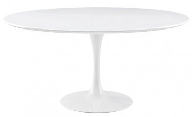 TULIP STYLE DINING TABLE 60''/5' ROUND 1970s STONE TOP WHITEWASH  METAL BASE OFF WHITE