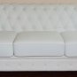 SOFA 3 SEATER CHESTERFIELD TUFTED LEATHER BODY LEATHERETTE CUSHIONS OFF WHITE BODY BEIGE CUSHIONS