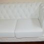 SOFA 3 SEATER CHESTERFIELD TUFTED LEATHER BODY LEATHERETTE CUSHIONS OFF WHITE BODY BEIGE CUSHIONS