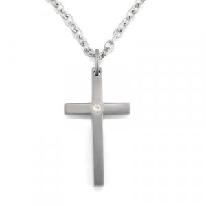 Titanium Cross Pendent With Diamond And Chain