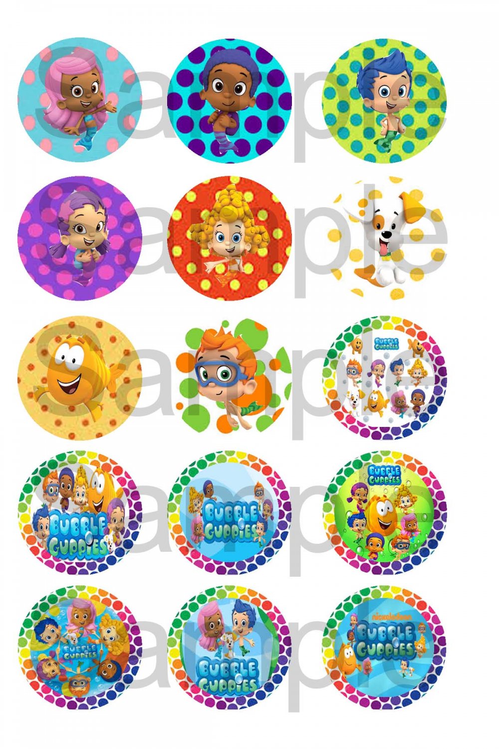 15 Bubble Guppies Precut 1 Inch Bottle Cap Images