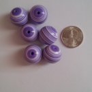 6 purple and white striped round beads 12mm