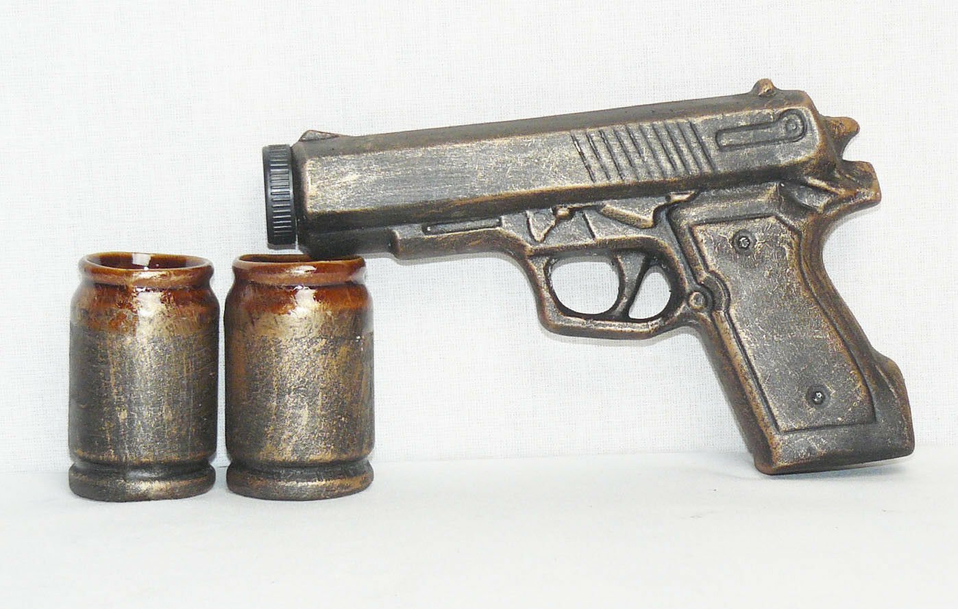 Collection Bottle Ceramic Gun Pistol 2 Glasses Jug Art Gift Kitchenware