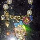Betsey Johnson Skull AB Rhinestone Beaded Bracelet