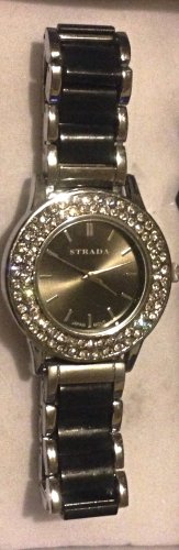 Genuine STRADA Black Rhinestone Wrist Watch NEW