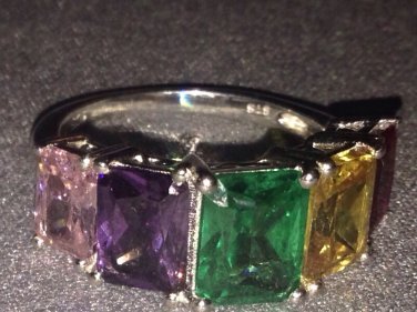 Beautiful 925 multi gemstone sterling silver ring Size 8