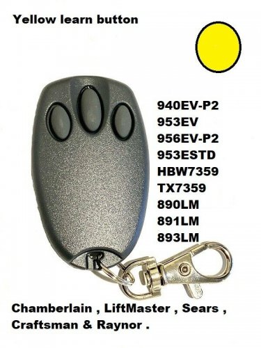 Chamberlain Garage Door Opener mini Remote Transmitter Yellow Learn Button 3B
