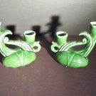 Vintage Green Pottery Candle Holders - # stamped