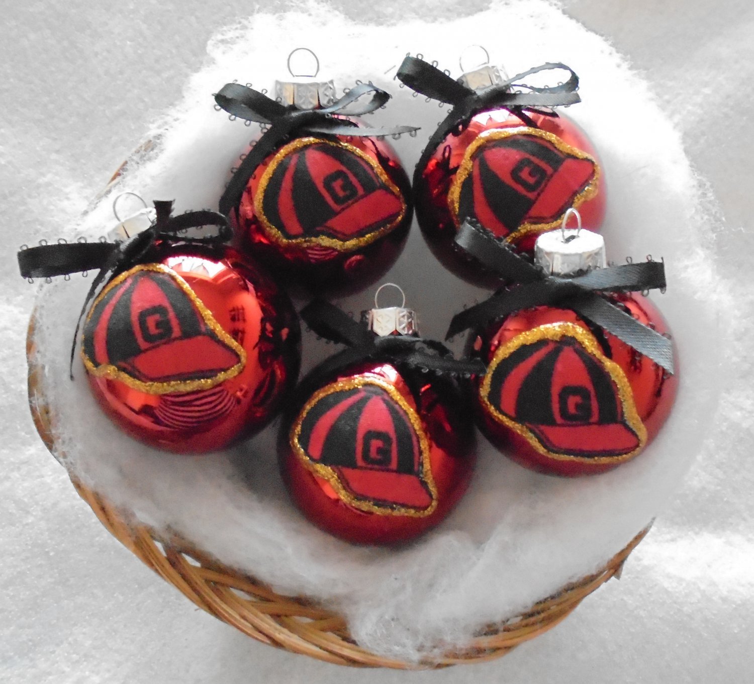 NCAA Georgia Bulldogs - Set of 5 Red Shiny 2 Inch Christmas Glass Ornaments