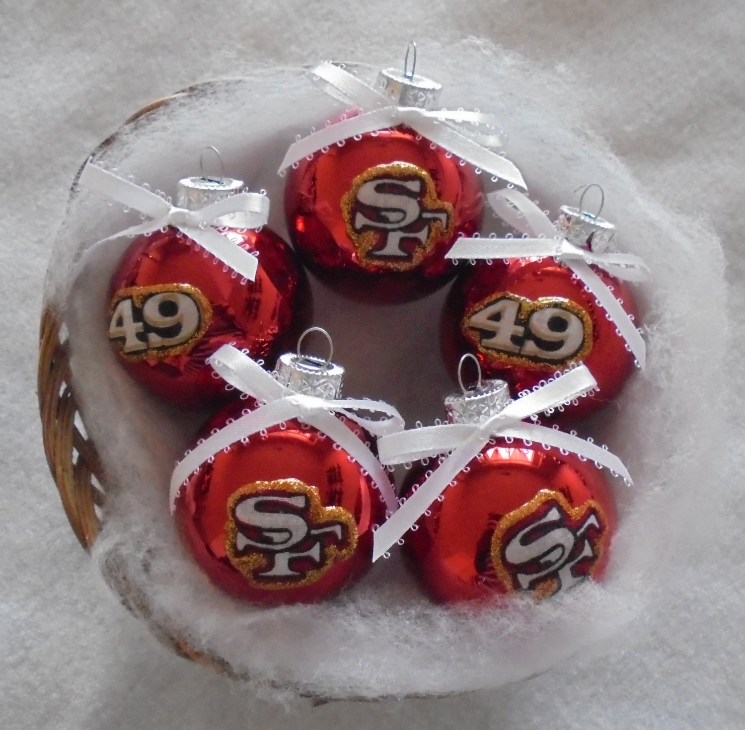 NFL San Francisco 49ers - Set of 5 Red Shiny 2 Inch Christmas Glass Ornaments