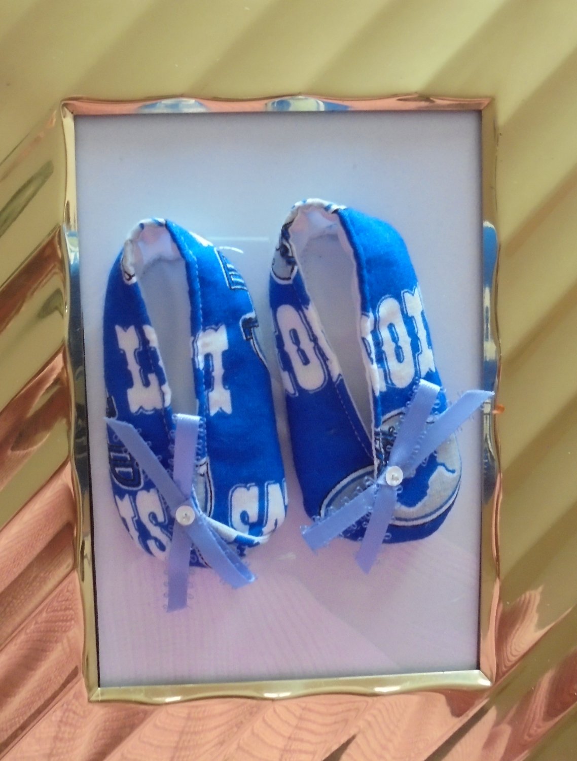 Baby Shoes 0-3 Mo. Girls - Handmade NFL Detroit Lions Booties w/Sequin and Beading