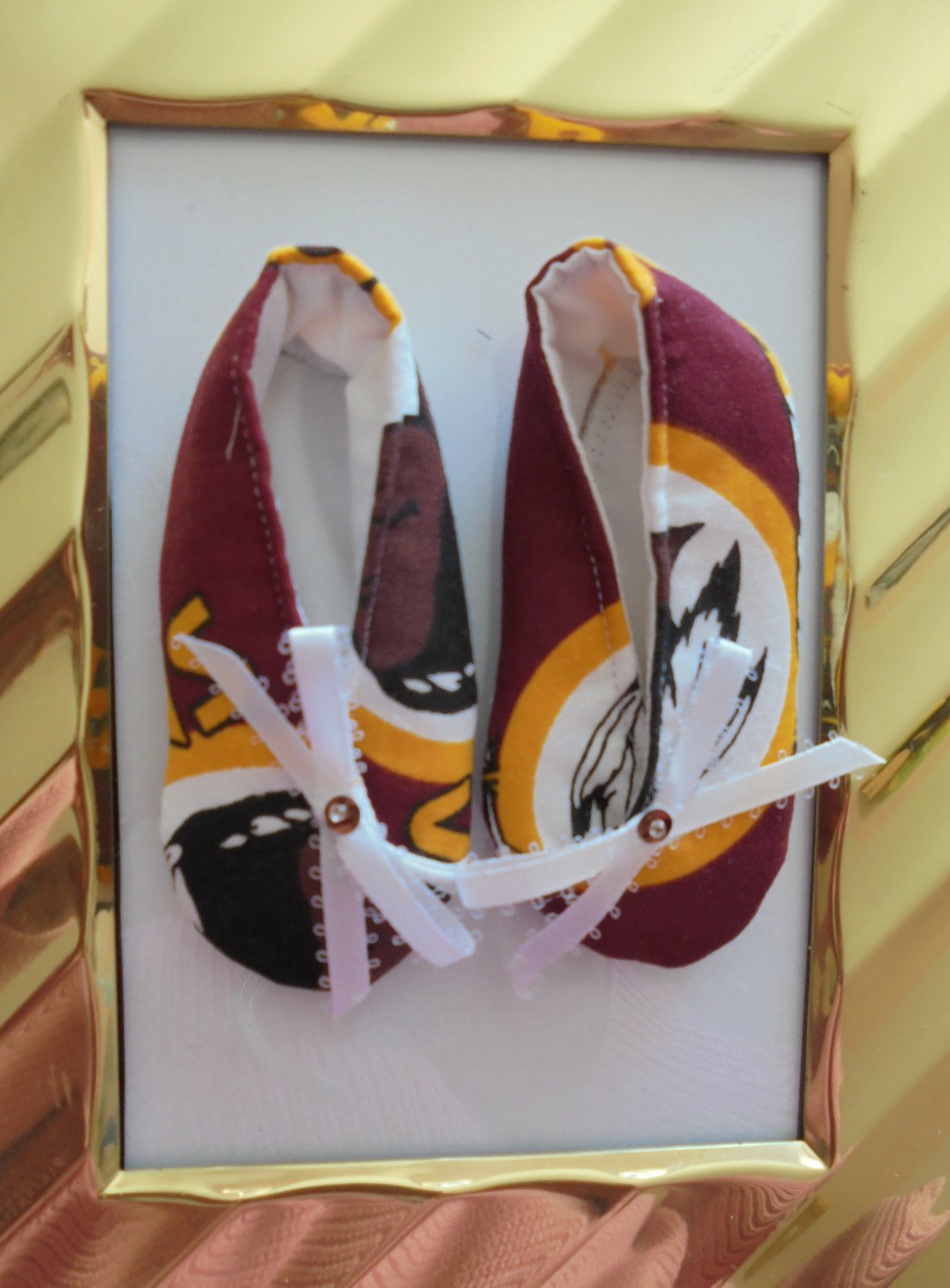 Baby Shoes 3-6 Mo. Girls - Handmade NFL Washington Redskins Booties w/Sequin and Beading