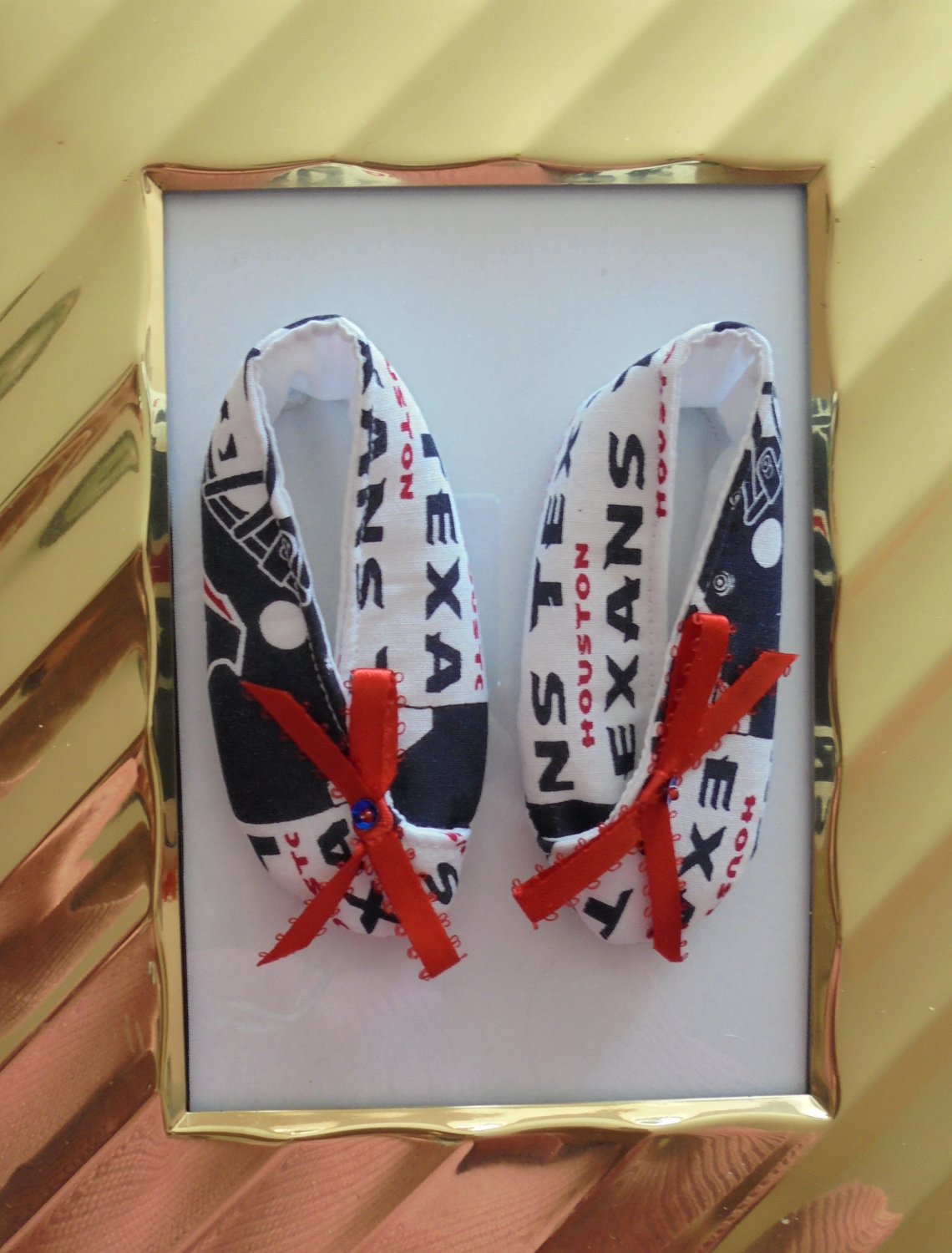 Baby Shoes 3-6 Mo. Girls - Handmade NFL Houston Texans Booties w/Sequin and Beading