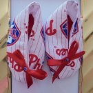Baby Shoes 3-6 Mo. Girls - Handmade MLB Philadelphia Phillies Booties w/Sequin and Beading